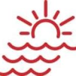 icon-sun Bright sun over ocean waves icon.