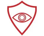 Shield icon with eye in the middle.
