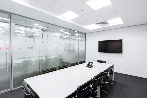 office-conference-room-film-glass-walls Commercial security window film on the glass walls of a Sarasota office conference room